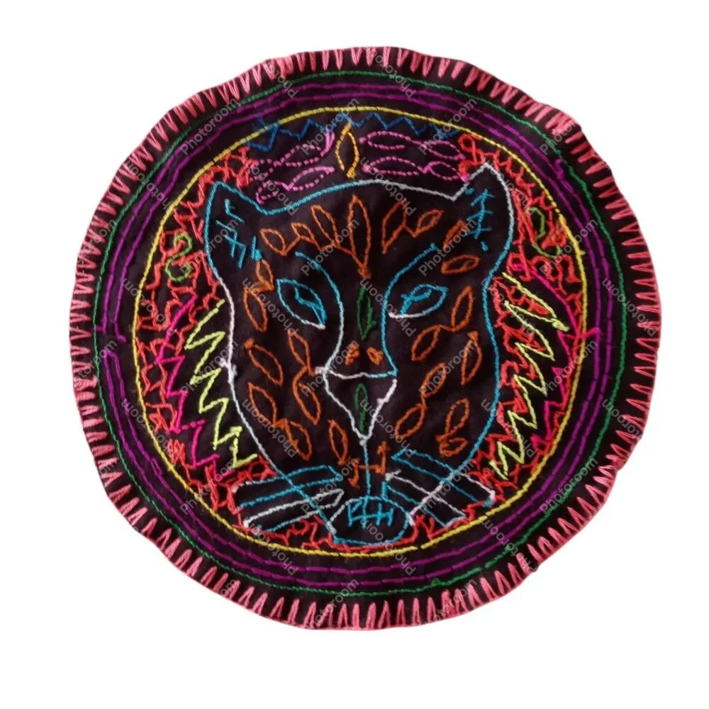 Handmade Rug Hand Embroidered Puma Design Geometric Patterns